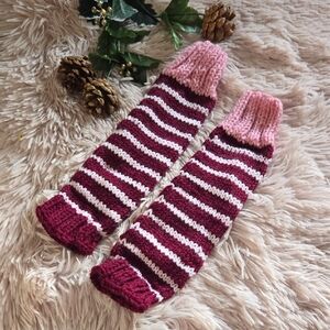 Brand new Handknit baby leg warmers white pink, white burgundy stripes
